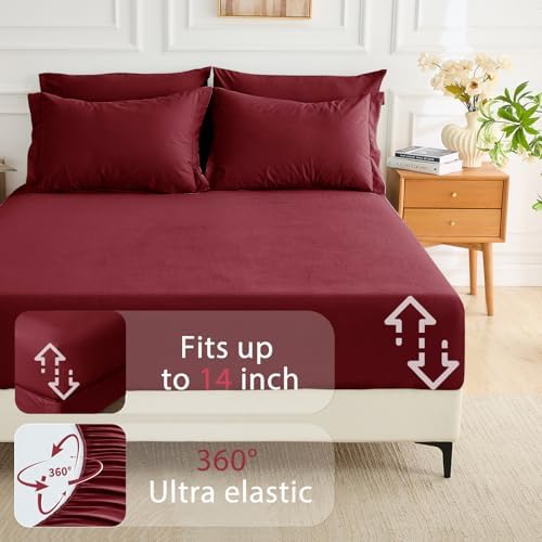 MUXHOMO 7 Pieces Oversized Queen Comforter Set, Soft Bed in a Bag Oversized Queen Size, All Season Bedding Set with Comforter, Flat Sheet, Fitted Sheet, Pillowcases & Shams, Burgundy Red