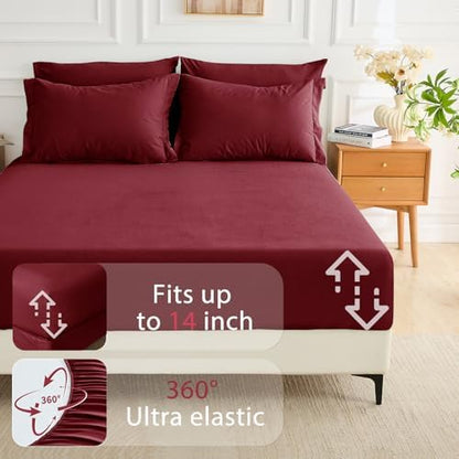 MUXHOMO 7 Pieces Oversized Queen Comforter Set, Soft Bed in a Bag Oversized Queen Size, All Season Bedding Set with Comforter, Flat Sheet, Fitted Sheet, Pillowcases & Shams, Burgundy Red