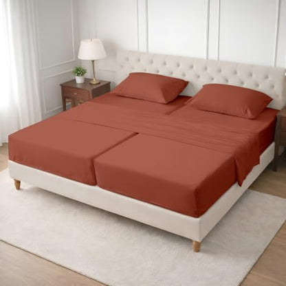 SGI Split King Sheet Set for Adjustable Bed Egyptian Premium Cotton Sheets for Sleep Number Bed 15" Deep Pocket 5 Pc Set with 2 Twin XL Fitted Sheets Soft Breathable -Terracotta
