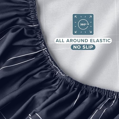 Bare Home Fitted Sheet (Twin, Modern Plaid - Midnight Blue/White)