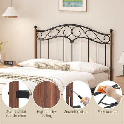 Queen Size Headboard Only, Vintage Metal Headboard for Queen Bed Black