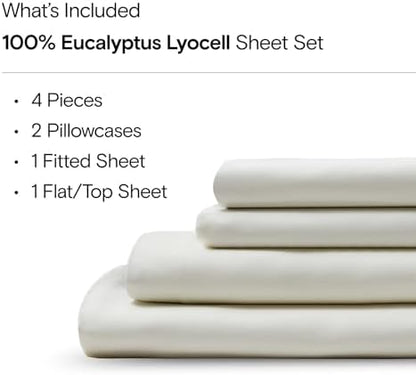 Sijo AiryWeight Tencel Sheet Set, 100% Lyocell Derived from Eucalyptus, Buttery Soft, Architectural Digest Best Cooling Sheets Winner - 4pc - 2 Pillowcases 1 Fitted 1 Top (Ivory, Cal King)
