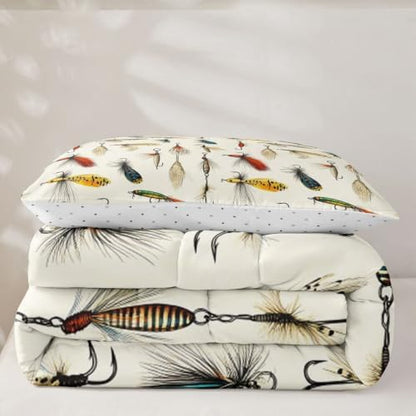 Homewish Fish Hooks Comforter Set Toddler Size for Kids Bedroom Decor