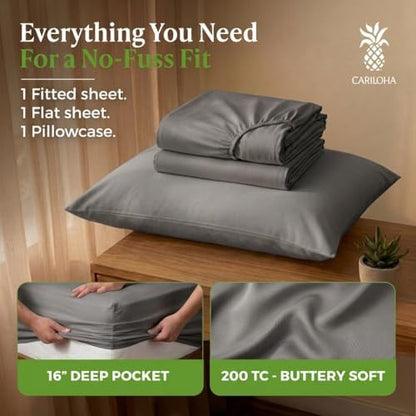 Cariloha Aloha Soft 3-Piece Sheet Set | Shade Gray | Twin | Made from 100% Viscose derived from Bamboo | Introductory Sheet Line