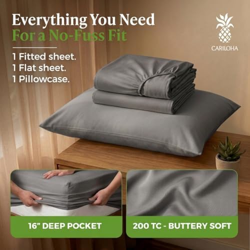 Cariloha Aloha Soft Bamboo Viscose Sheet Set - Shade Grey - Twin XL