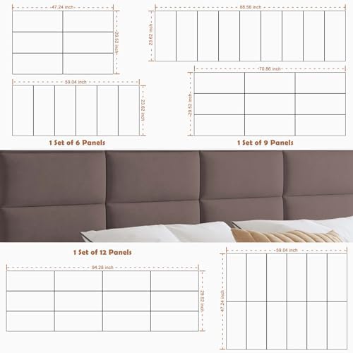 IFNOW Wall Mounted Headboard, Peel and Stick Panels, Dark Skin, Queen