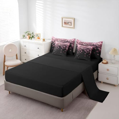 Erosebridal Cherry Blossom Full Comforter Set Pink Flower 7 Pieces Bedding Petal Floral Bed Set with Sheets Starry Sky Girly Bed in A Bag Bedroom Decor
