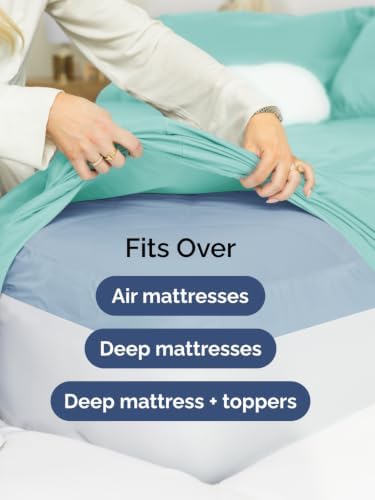 Extra Deep Pocket Split King Sheet Set - Breathable & Cooling - Spa Blue