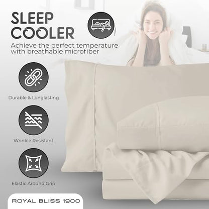 Top Split Flex Head California King Size Sheet Set - Egyptian Quality Ultra-Soft Bed Sheets - Double Brushed - Deep Pockets- Easy Fit - 4 Piece Set- Fade Resistant (Ivory)