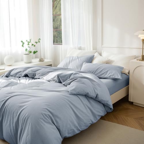 JIYUAN California King Washed Cotton Duvet Cover Set, Relaxed Linen Feel