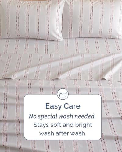 Christmas Sheet Set, Red Dot Stripe, Holiday Xmas Bedding Set - Cal King