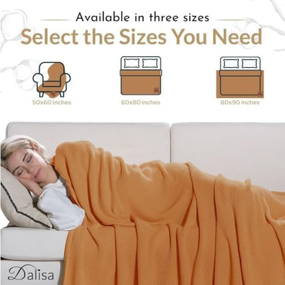 Dalisa 100% Organic Turkish Cotton Throw Blanket 80x90 Inches Saffron Gold– GOTS Certified, Cozy, with Recycled Gift Box – Perfect for Couch, Bed, and Home Decor – Boho Vintage Knit Alina