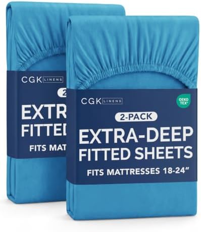CGK Linens 2 Pack Extra Deep Full Fitted Sheets - Denim Blue