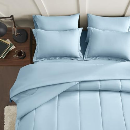 Maple&Stone Full Comforter Set 7 Pieces Bed in a Bag Blue Bed Set