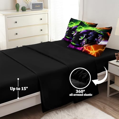 5 Pcs Twin Car Bedding Sets for Boys, Lightnings Car Twin Comforter Set for Boys Teens, Twin Boy Bedding Set with Sheets