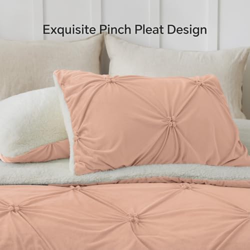BEDELITE Fluffy Sherpa Queen Comforter Set,Pintuck-Dusty Pink