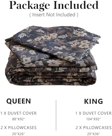 Simple&Opulence Muslin Duvet Cover Set Queen Size, 100% Washed Cotton 3 Pieces Yarn-Dyed Vintage Navy Floral Jacquard Textured Bedding, Soft & Breathable Gauze Comforter Cover with Zipper Closure