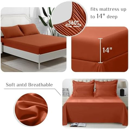 JOLLYVOGUE King Comforter Set, Ultra-Soft Bed in a Bag King Size 7 Pieces, Oeko-TEX Certified Bedding Set with Down Alternative Comforter, Sheets, Pillowcases & Shams, Burnt Orange