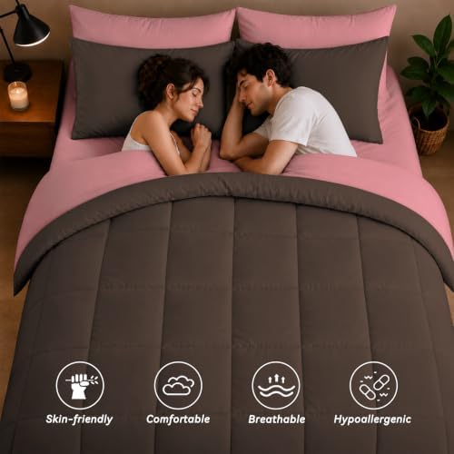 Anluoer King Size Comforter Set, 7 Piece Bed in a Bag King Bedding Sets