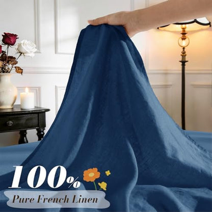 SONORO KATE 100% French Linen King Size Sheets Set,Natural Flax Bedding