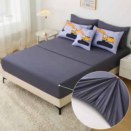 JQinHome Construction Queen Bedding Sets for Boys Kids,8 Piece Bed in A Bag 3D Cartoon Car Excavator Tractor Comforter Set with Sheet Set,Trucks Cars