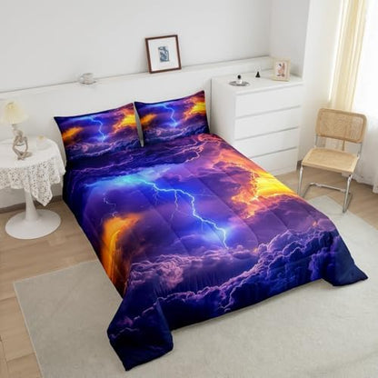 Homewish Cool Lightning Full Size Comforter Set,Natural Scenery Bedding Set for Adults Teens,Children Starry Sky Comforter Luxury Cloud Pattern Quilt Set Room Decor 3Pcs