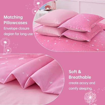 Dinjoy Girls Comforter Set 6 Pieces, Twin Size Colorful Ombre Rainbow Bedding Set, Bed in A Bag for Kid Teen Girls (1 Comforter, 1 Flat Sheet, 1 Fitted Sheet, 1 Pillow Shams, 2 Pillowcases)