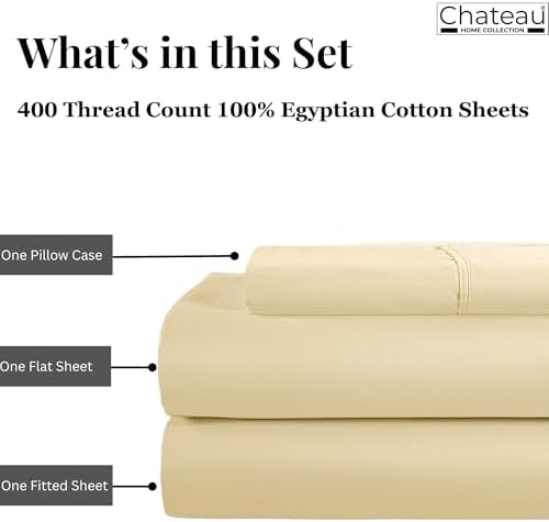 Twin Bed Sheets Set, Cotton Sheets, 400 Thread Count, Sateen Weave - Ivory