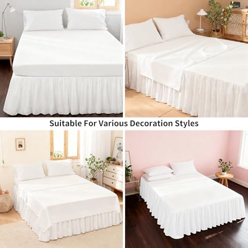 FALUCA Soft Cozy French Linen Bed Skirt with Pleated Frills - 14" Tailored Drop Dust Ruffle for Farmhouse & Modern Bedrooms, Breathable Linen-Cotton Blend, Easy-Fit Bedding (14" King, White)