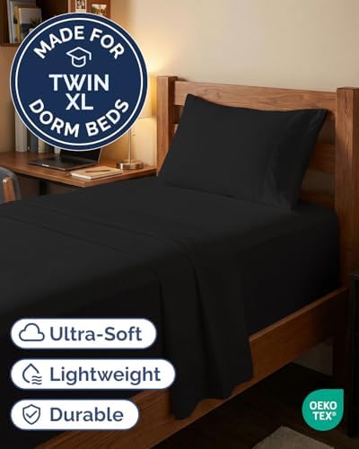 Extra Deep Twin XL Sheet Set - 3 Piece College Dorm Room - Black