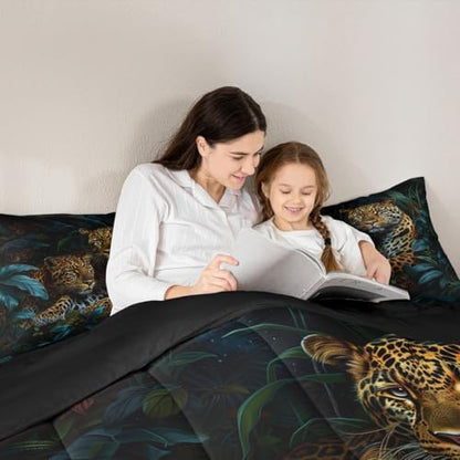 Jungle Cheetah Kids Comforter Set Twin Size,Palm Leaves Tropical Plant Botanical Bedding Set,Girls Boys Room Decor,Wildlife Leopard Animal Quilt Comforter,Brown Rustic Duvet Insert,1 Pillowcase