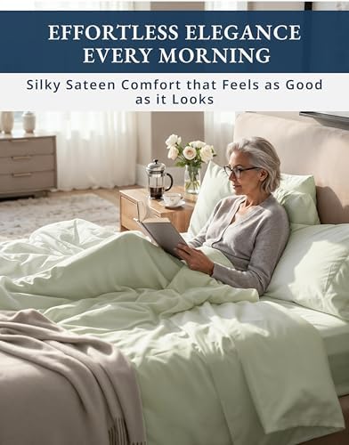 LANE LINEN Extra Long Twin Sheets for Dorm Room Sateen Weave - Mineral