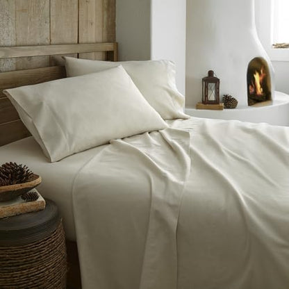 100% Organic Flannel Sheets Twin Size - GOTS Certified 100% Cotton Flannel Sheets Set with Comfortable Soft Brushed Finish & Deep Pocket - 1 Flat 1 Fitted & 1 Pillowcase (Natural, Twin)