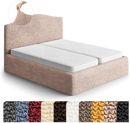 PAULATO BY GA.I.CO. Stretch Headboard and Frame Slipcover – Soft Bi-Elastic 1-Piece Bedframe Cover – Furniture Protector Machine Washable – Blush Taupe (Full/Queen 55"-71" Wide)