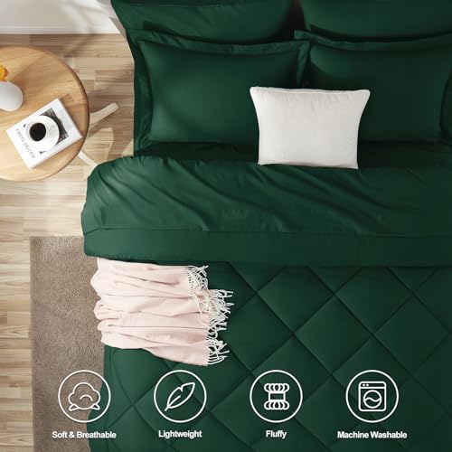 CozyLux California King Comforter Set 104"x96", 7 Piece, Emerald Green