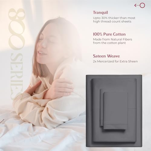 Mayfair Linen 100% Egyptian Cotton Split King Size Sheets for Adjustable Bed - Luxury 800 Series Tranquil Collection Split King Sheet (5 PC, Dark Grey), Cooling 16" Deep Pocket Hotel Sheet Set