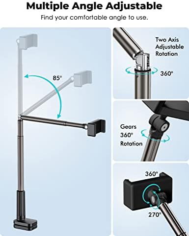 Viozon Phone Holder, Flexible Long Arm,Overhead Mount,360° Angle Adjustable,Aluminum Alloy, C Clamp for Headboard Bedside&Table&Desk,Compatible with 3.5"-6.9" Phone,iPhone 16 15Plus / Pro Max