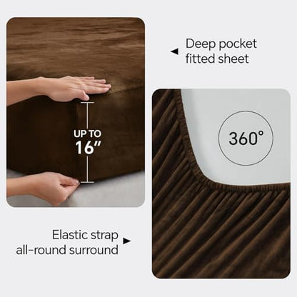 BEDELITE Flannel Sheets Queen Size, Brown, 4 Pieces