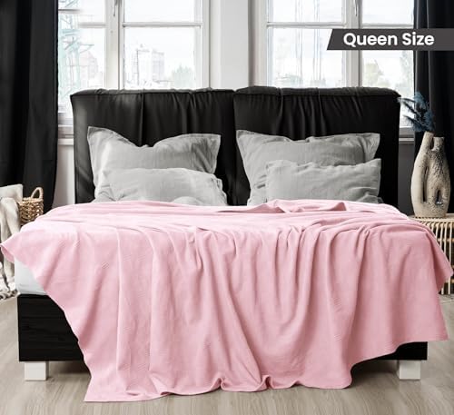 Utopia Bedding 100% Cotton Thermal Blanket Dusky Pink Queen, 90x90 Inches
