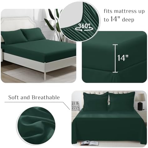 JOLLYVOGUE Queen Comforter Set, Ultra-Soft Bed in a Bag Queen Size 7 Pieces, Oeko-TEX Certified Bedding Set with Down Alternative Comforter, Sheets, Pillowcases & Shams, Emerald Green