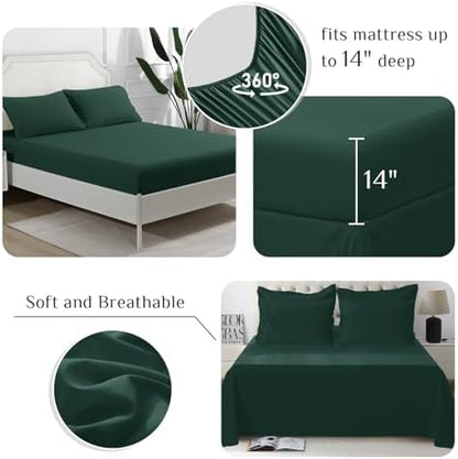 JOLLYVOGUE Queen Comforter Set, Ultra-Soft Bed in a Bag Queen Size 7 Pieces, Oeko-TEX Certified Bedding Set with Down Alternative Comforter, Sheets, Pillowcases & Shams, Emerald Green