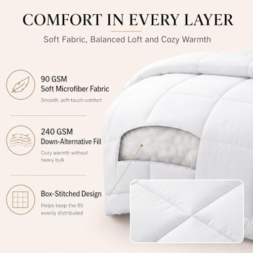 CozyLux King Size Comforter Set White - 7 Pieces Bed in a Bag