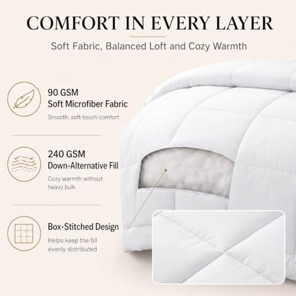 CozyLux Queen Comforter Set White - 7 Pieces Bed in a Bag