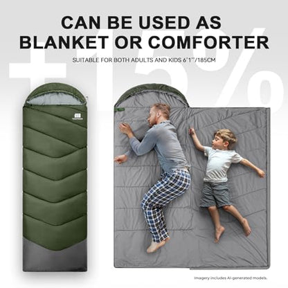 Sleeping Bags for Adults Teens, 4 Season Camping Sleeping Bag Waterproof,Machine Washable Backpacking Gear for Cool Weather,Outdoor Tent Hiking Hunting,with Compression Sack,86.6x31.5