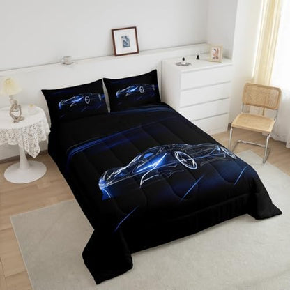 Feelyou Blue Race Car Bedding Set King Size for Kids Teens