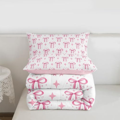 jejeloiu Bowknot Comforter Set Full Size Bedding Set for Kids Boys Girls