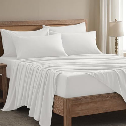 King Size Sheets Set - 6 Piece Luxuriously Soft & Cooling Sheets King Size - Ultra Soft 16" Deep Pocket King Sheet Set - Fitted Sheet & Pillowcase Sets (King White)