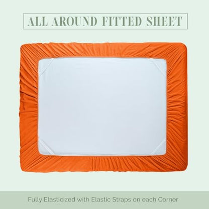 Elegant Comfort Luxurious 1500 Premium Hotel Quality Microfiber 4-Piece Sheet Set, 18-24 Inches Deep - Extra Deep Pocket Sheets - Ultra Soft 4PC Deep Pocket Sheets, Full, Orange