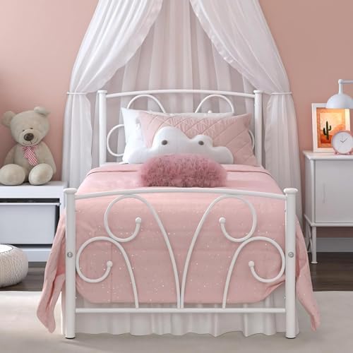 Elephance Twin Bed Frame with Headboard&Footboard Metal Platform Bed White
