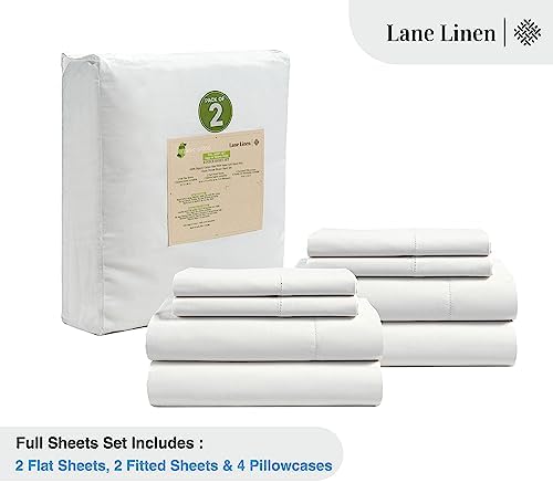 LANE LINEN Full Size Sheet Set 100% Organic Cotton Soft 8pc Percale - White